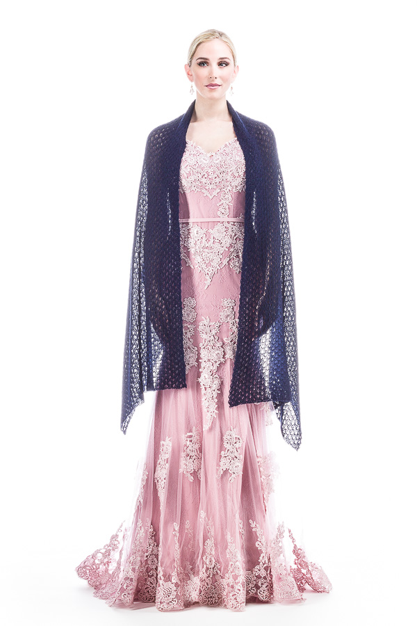 Special occasion Shawl Rose Bud Lace Patterned - Navy Blue