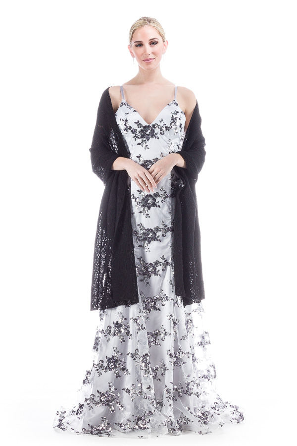 Luxury Peacock Patterned Lace Shawl Wrap - Black