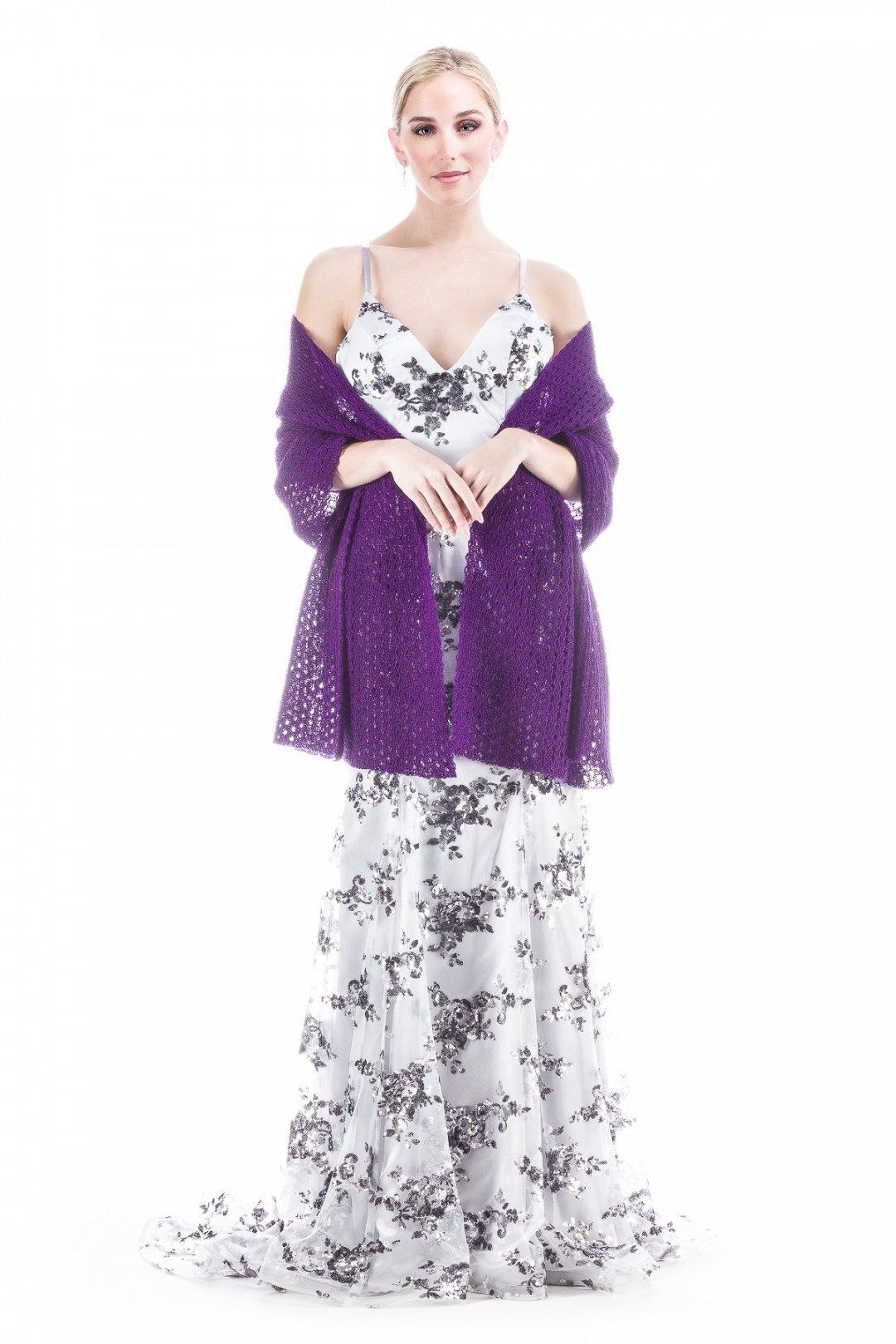 Special occasion Shawl Rose Bud Lace Patterned - Purple