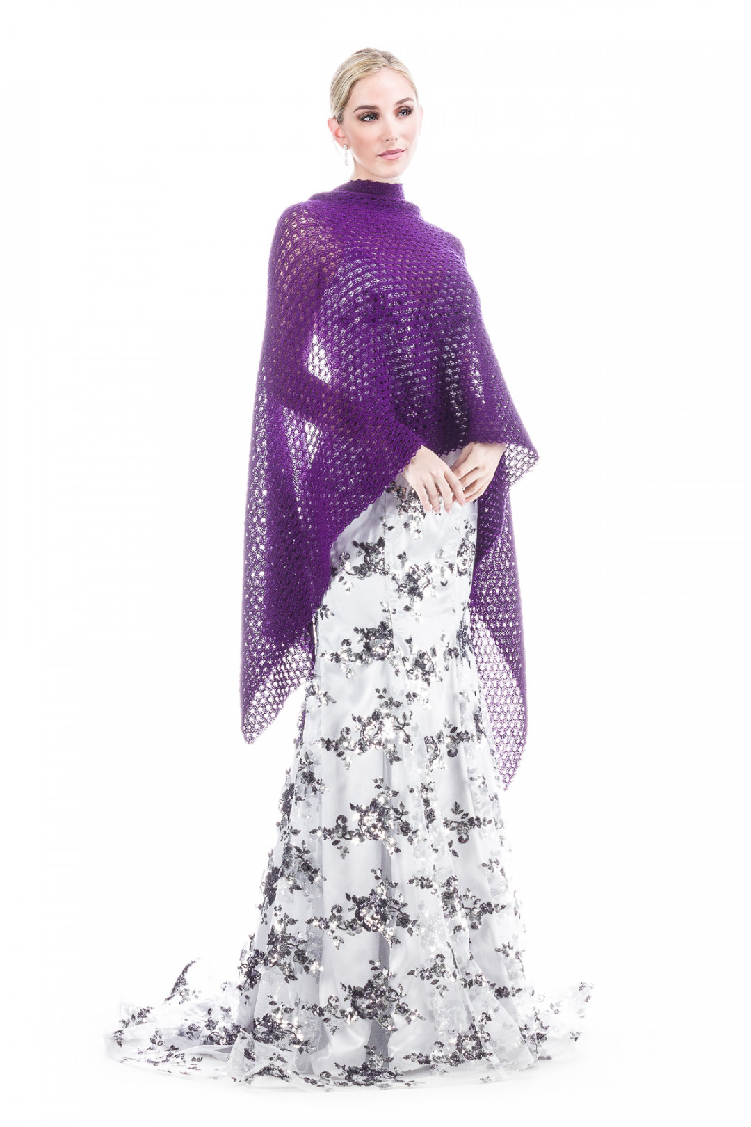 Special occasion Shawl Rose Bud Lace Patterned - Purple