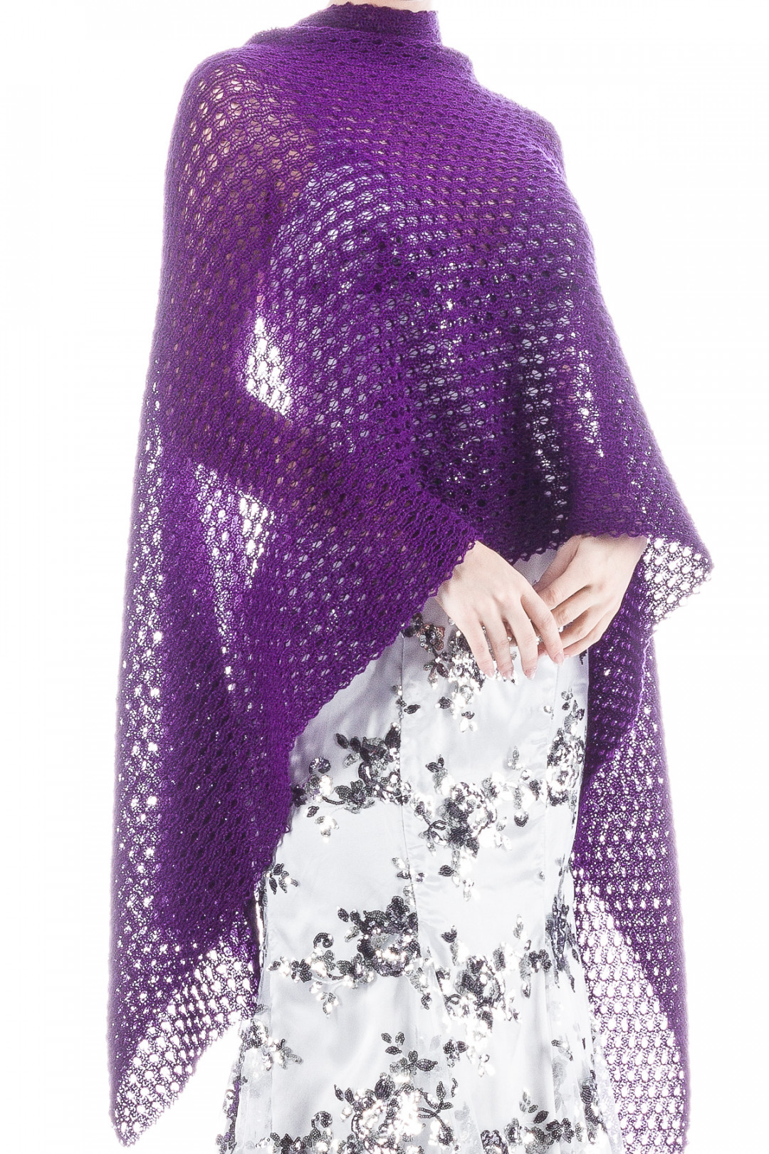 Special occasion Shawl Rose Bud Lace Patterned - Purple