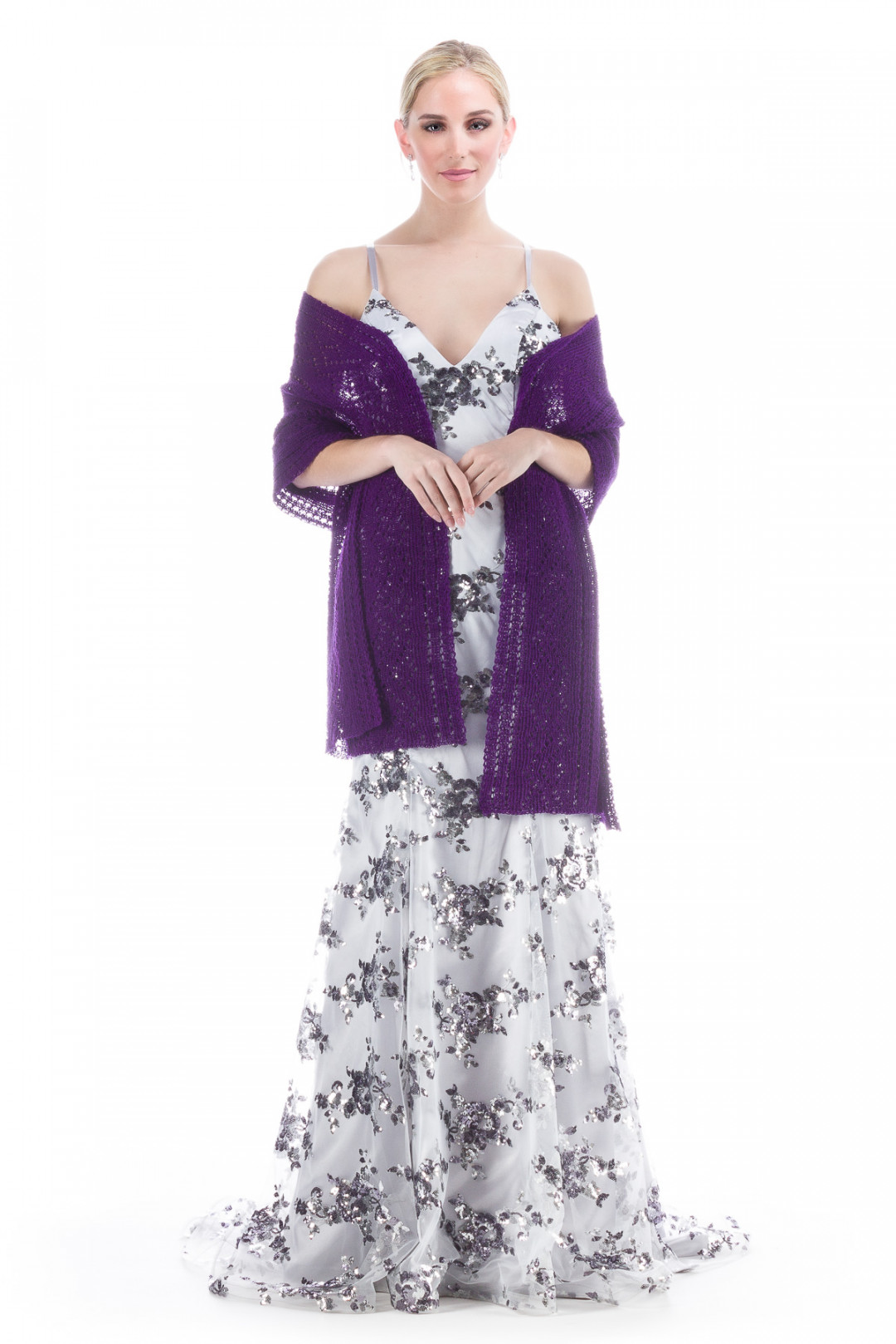 Hand knitted Lace Evening Shawl - Purple