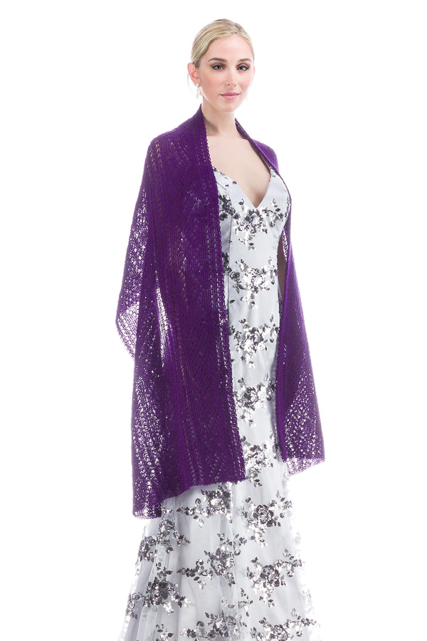 Hand knitted Lace Evening Shawl - Purple