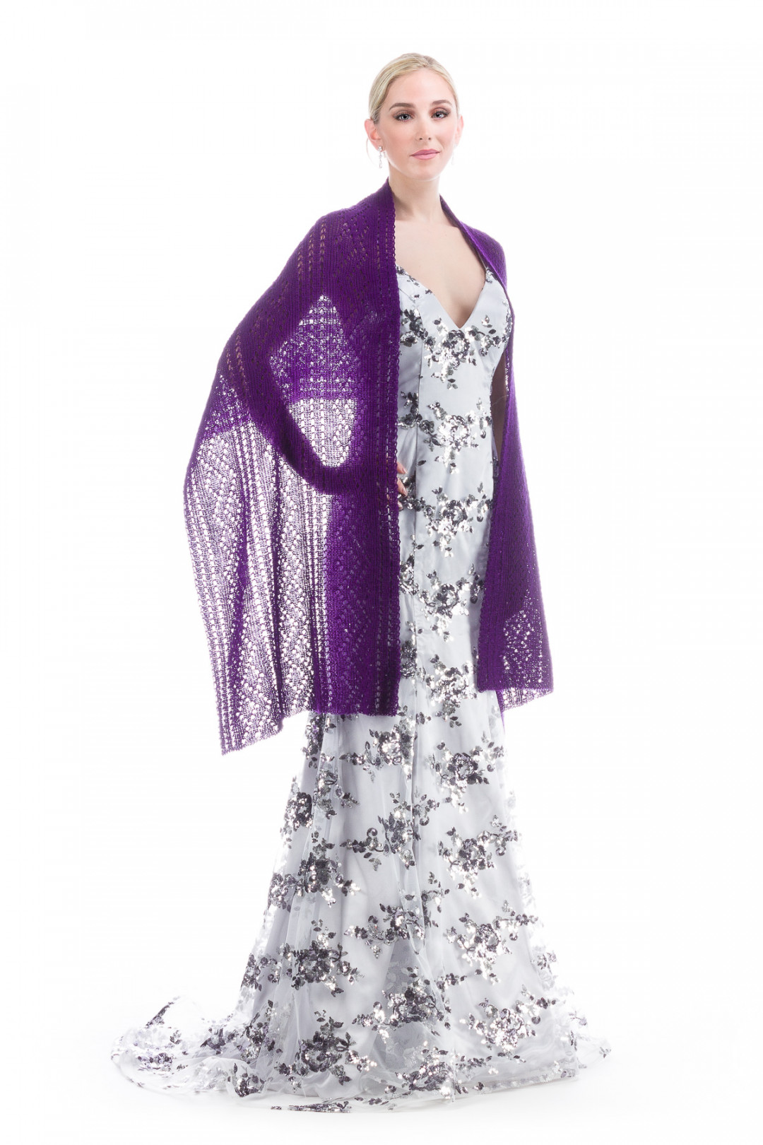 Hand knitted Lace Evening Shawl - Purple