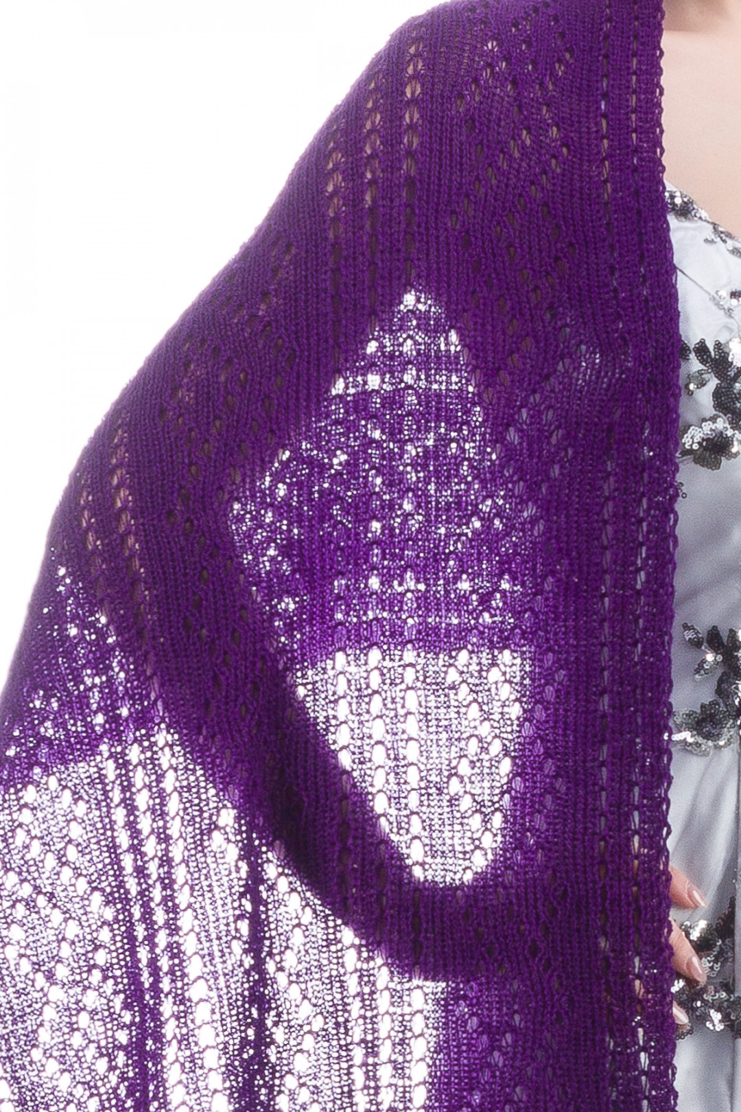 Hand knitted Lace Evening Shawl - Purple