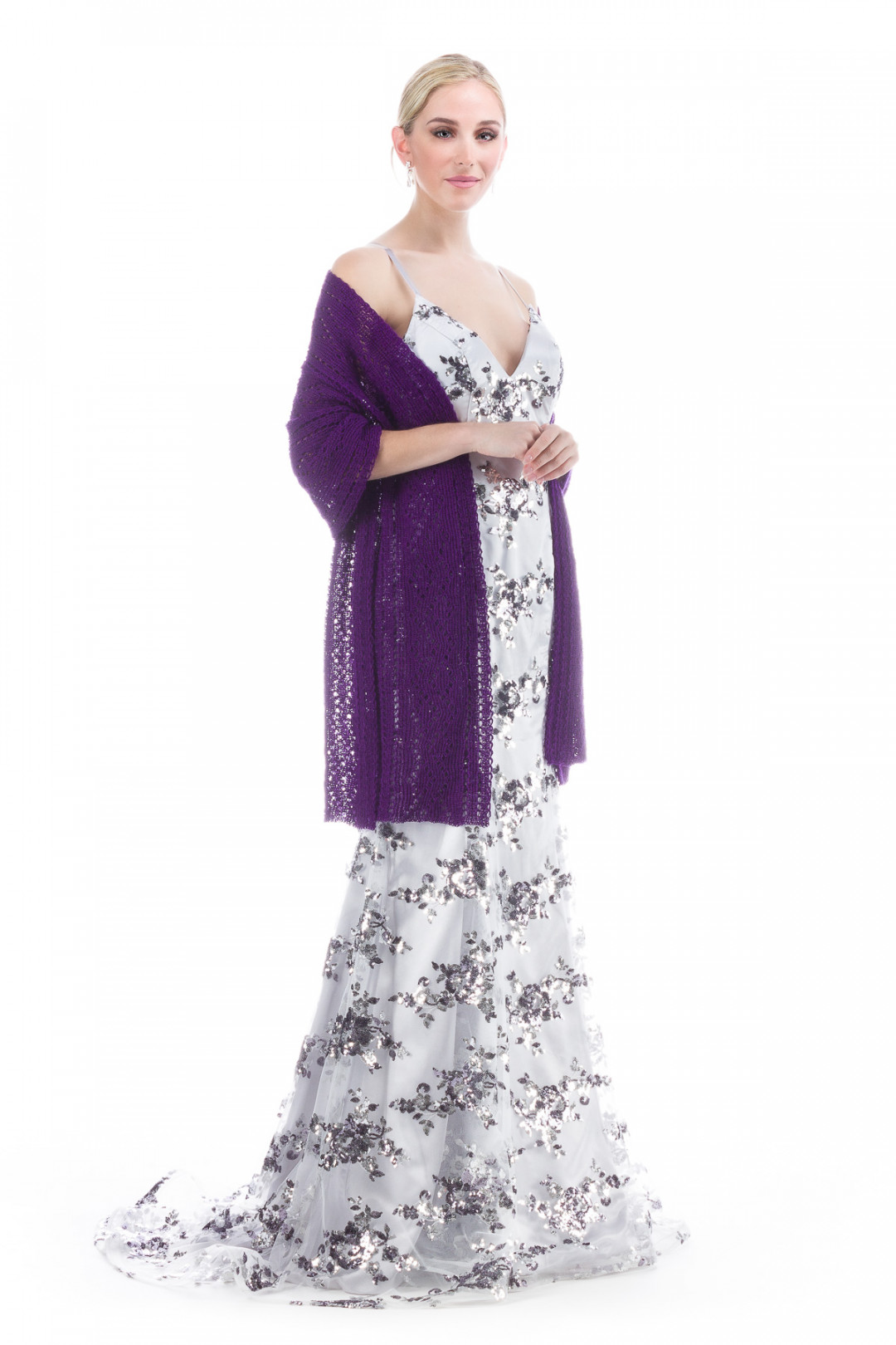 Hand knitted Lace Evening Shawl - Purple