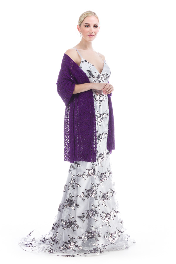 Hand knitted Lace Evening Shawl - Purple