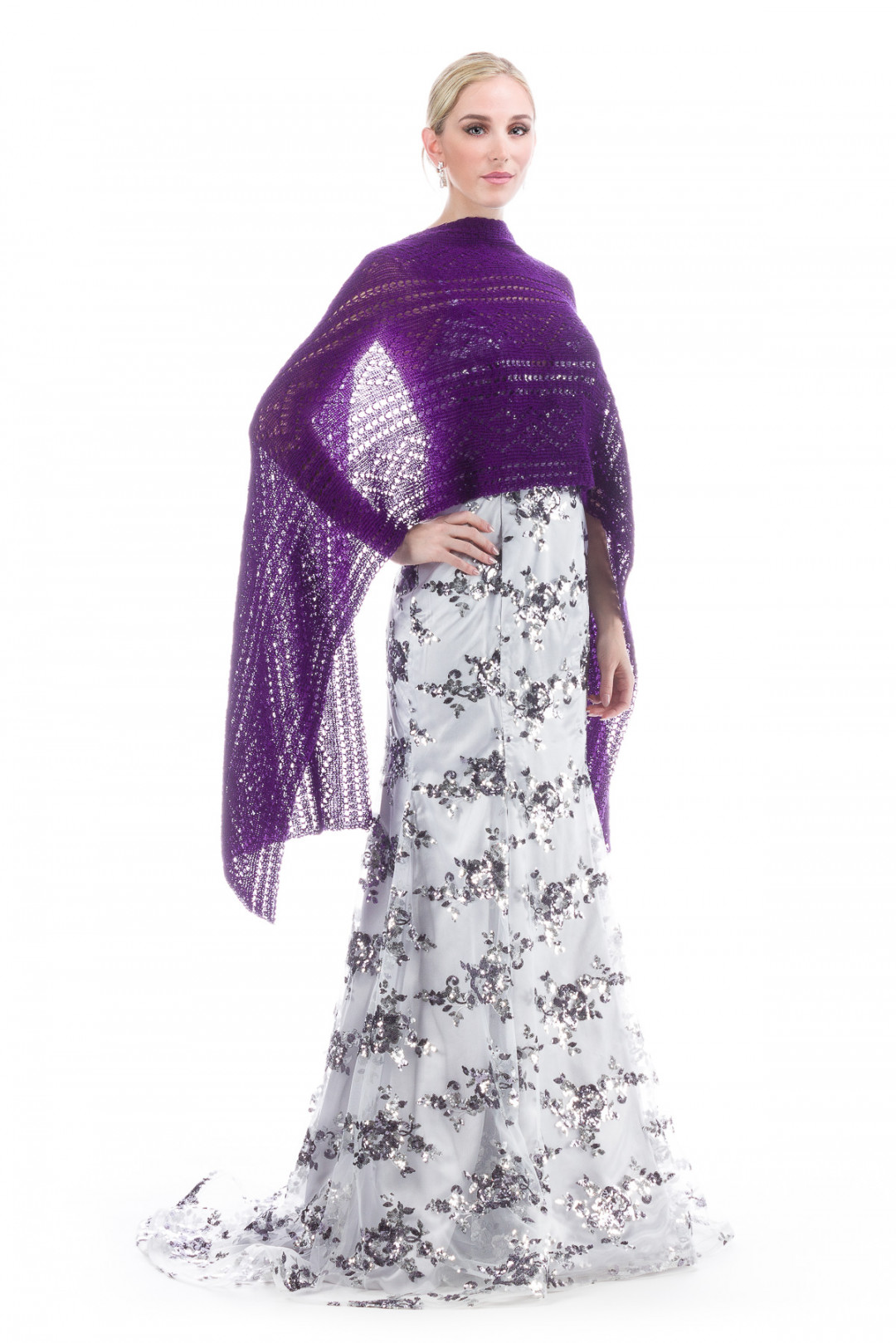 Hand knitted Lace Evening Shawl - Purple