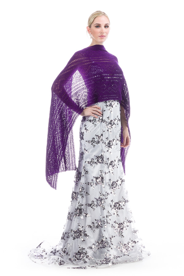 Hand knitted Lace Evening Shawl - Purple