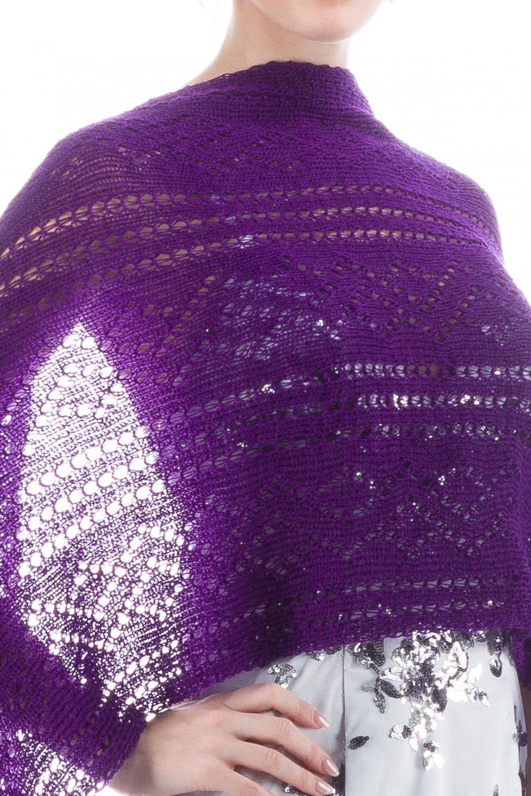 Hand knitted Lace Evening Shawl - Purple