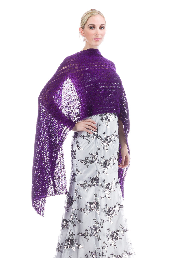 Hand knitted Lace Evening Shawl - Purple