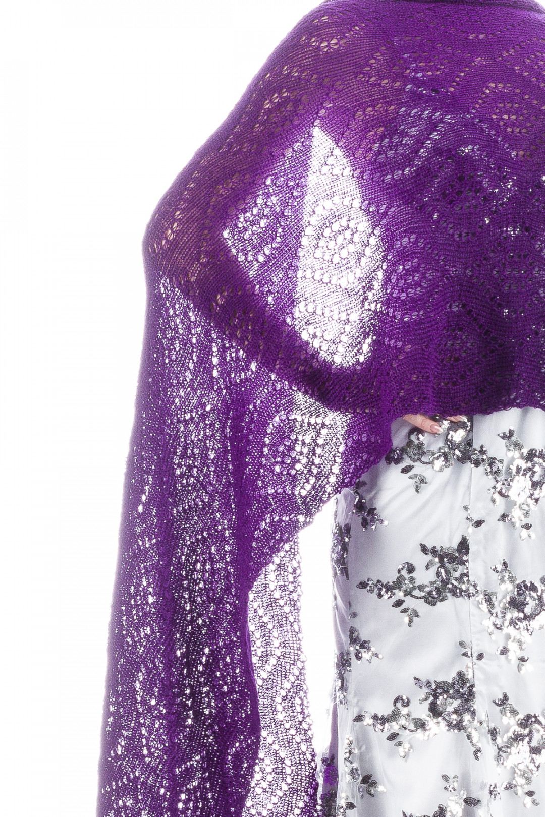 Luxury Peacock Patterned Lace Shawl Wrap - Purple