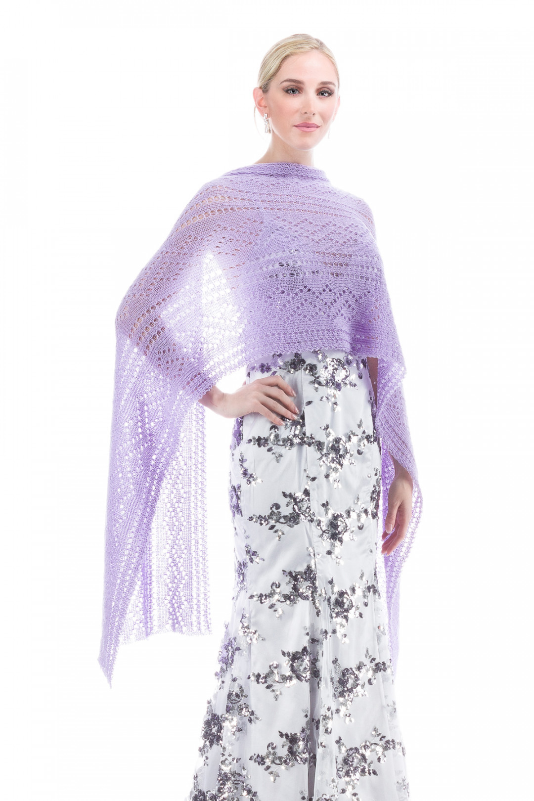 Hand knitted Lace Evening Shawl - Lavender