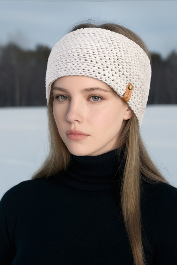 100% Merino Wool Giant Stitch Knit Headband - White