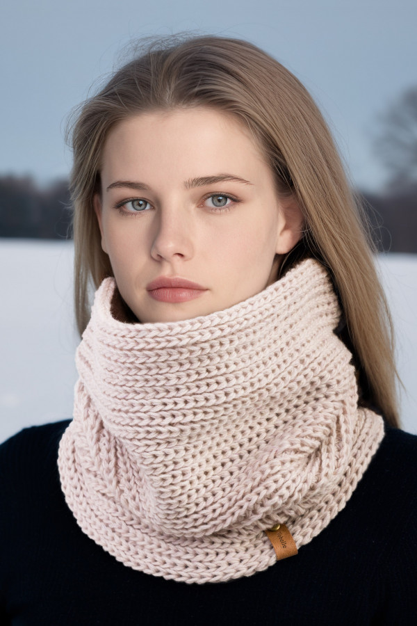 100% Merino Wool Giant Stitch Knit Cowl - Beige