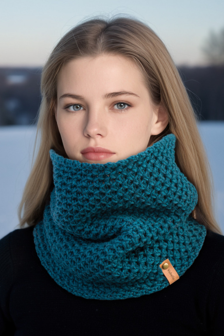 100% Merino Wool Honeycomb Stitch Knit Cowl - Teal