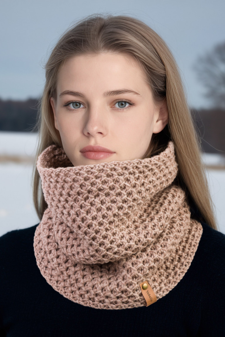 100% Merino Wool Honeycomb Stitch Knit Cowl - Camel