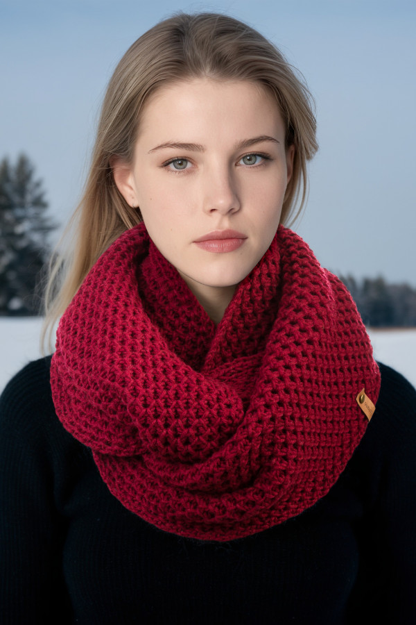 100% Merino Wool Honeycomb Stitch Knit Infinity Scarf