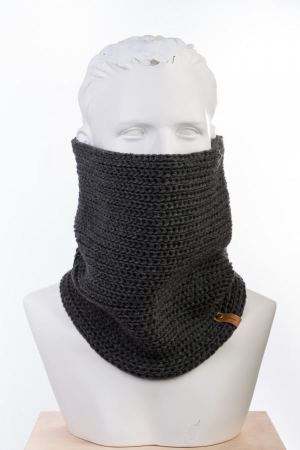 100% Merino Wool Giant Stitch Knit Cowl - Dark Gray