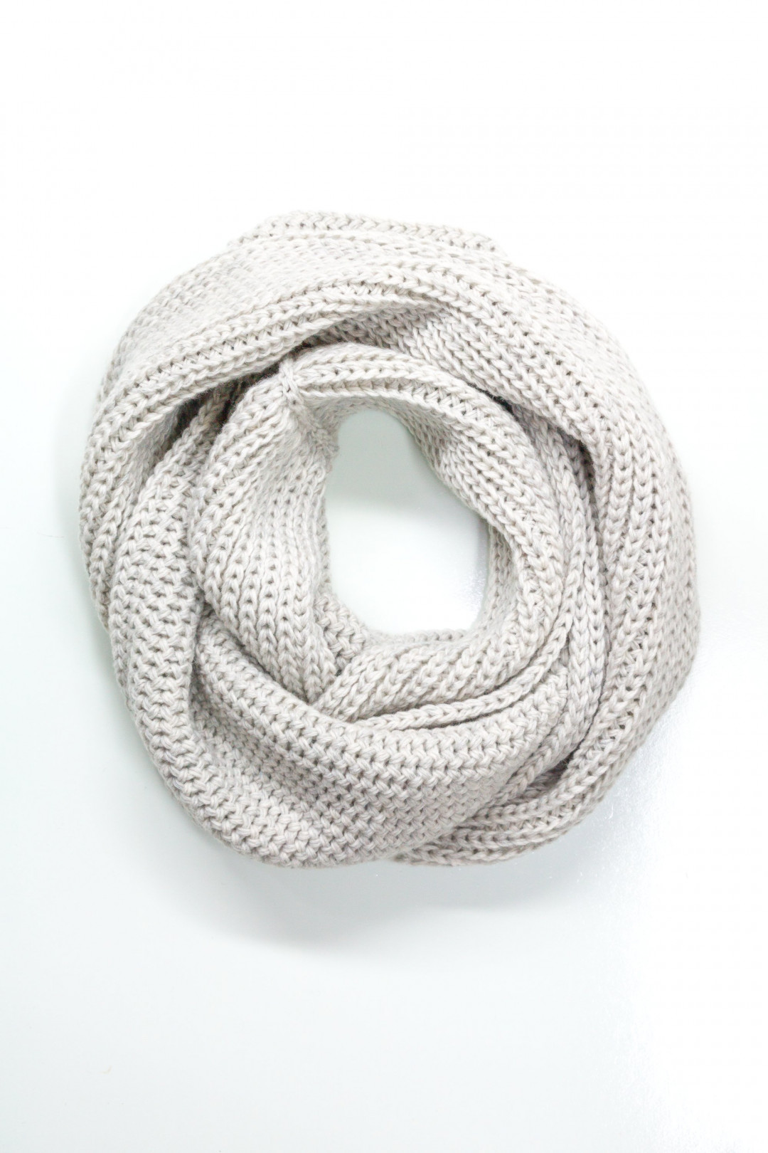 100% Merino Wool Giant Stitch Knit Infinity Scarf - White Heather