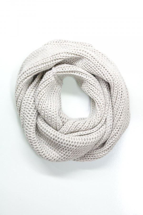 100% Merino Wool Giant Stitch Knit Infinity Scarf - White Heather