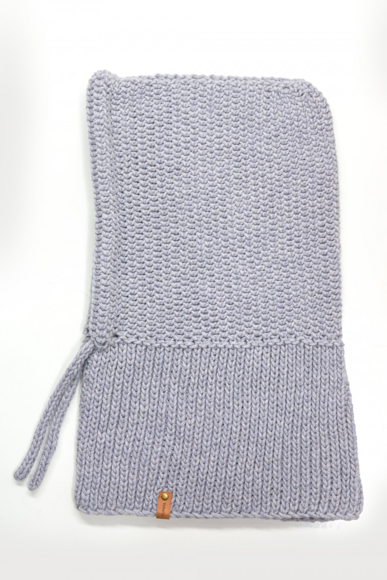 Merino Wool Knit Hood with Braided Drawstring - Light Gray