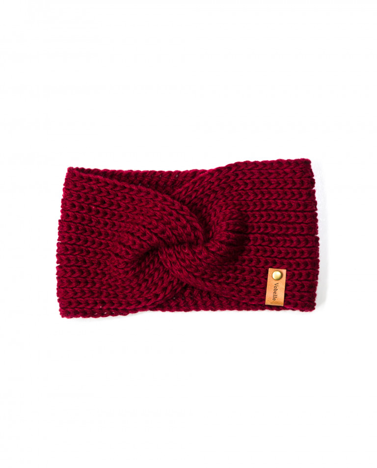 100% Merino Wool Giant Stitch Turbine Headband - Dark Red