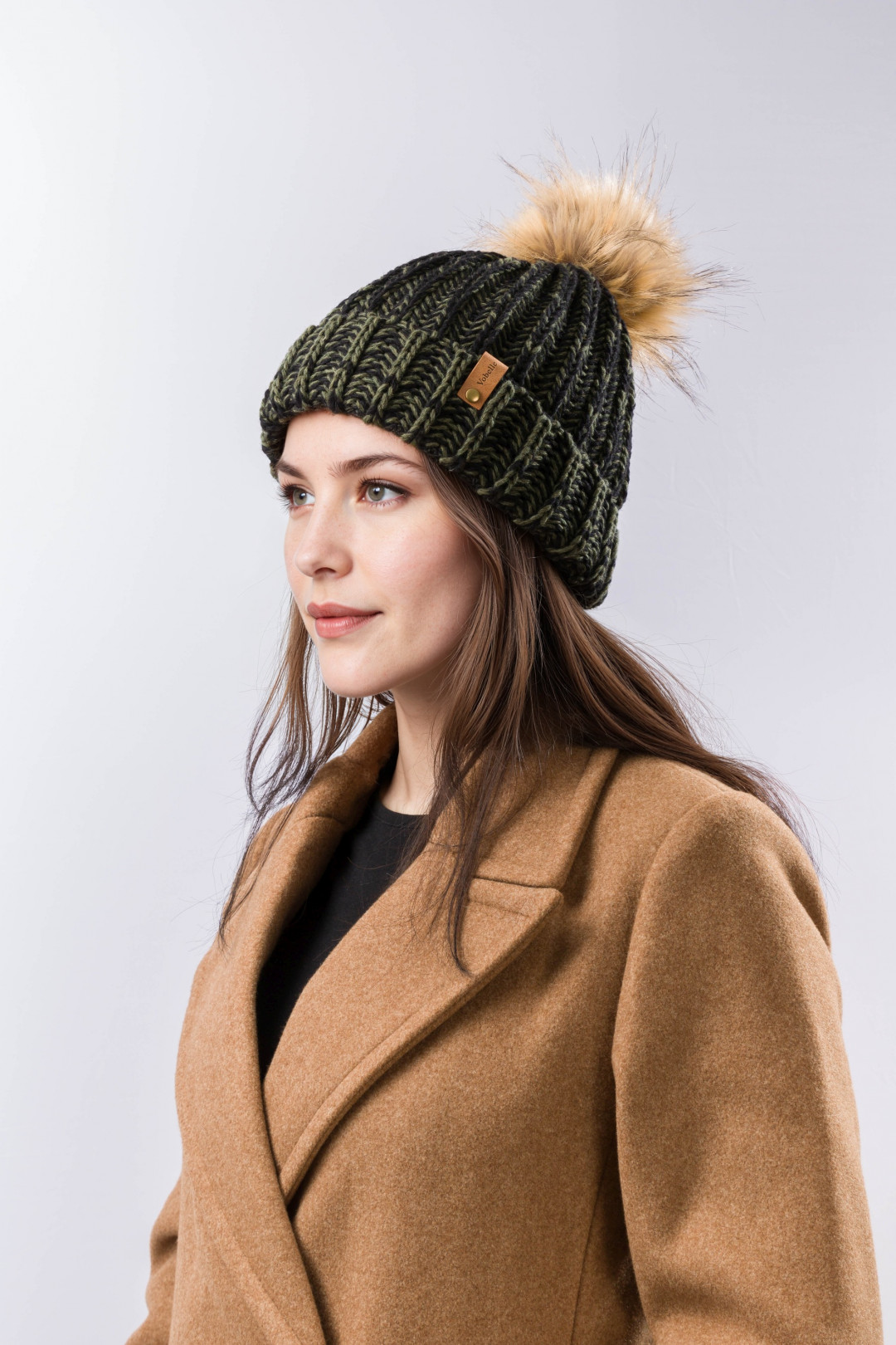 100% Merino Wool Rib-Knit Beanie with Pom and Folded Hem- Handmade in USA