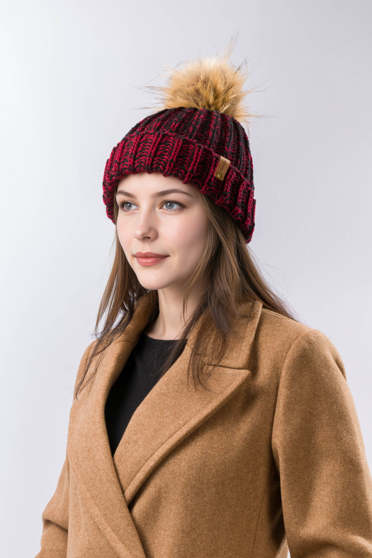 100% Merino Wool Rib-Knit Beanie with Pom and Folded Hem- Handmade in USA