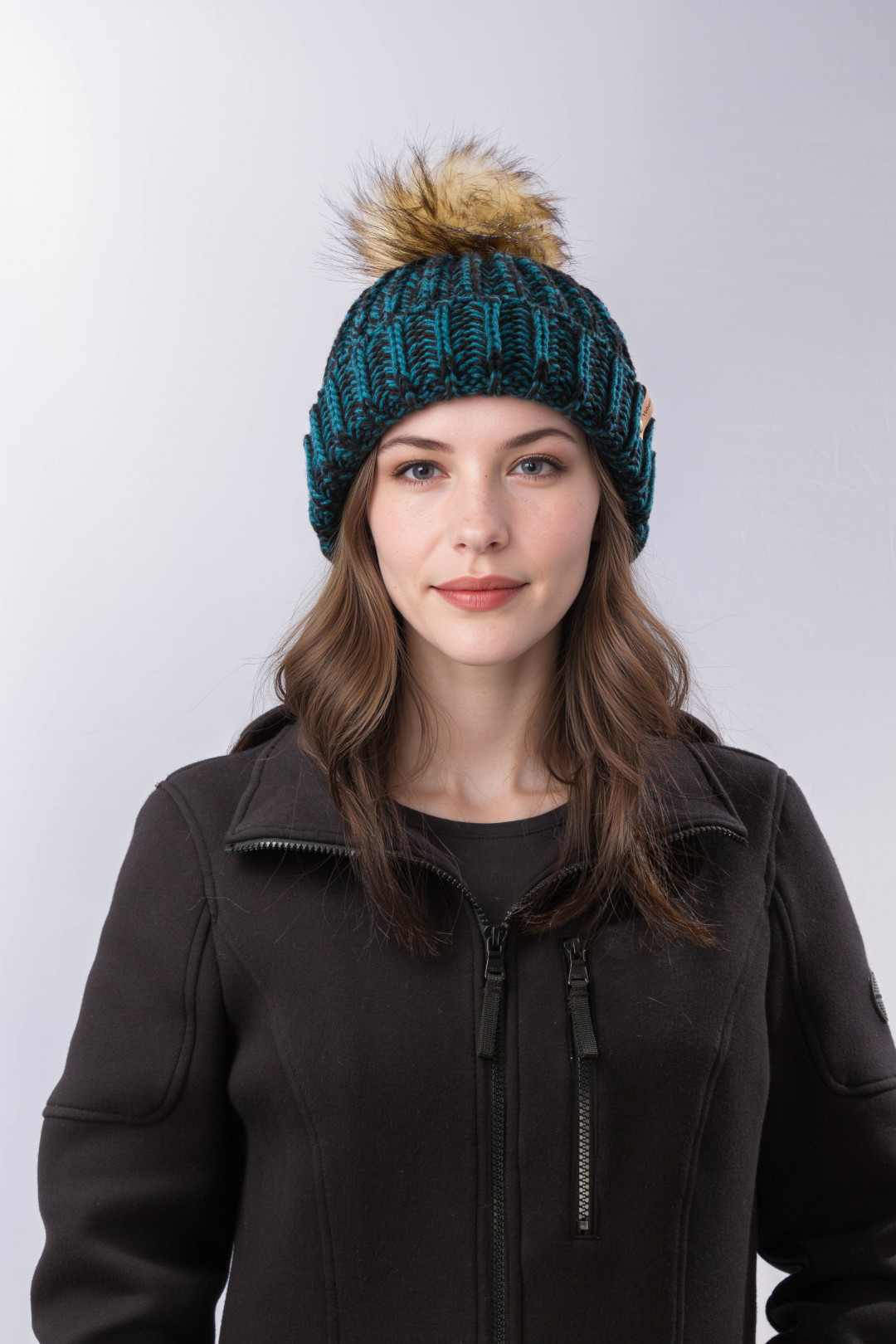 100% Merino Wool Rib-Knit Beanie with Pom and Folded Hem- Handmade in USA