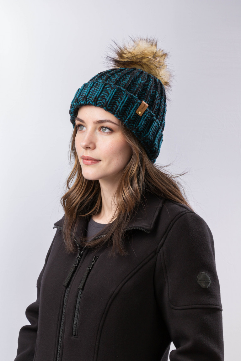 100% Merino Wool Rib-Knit Beanie with Pom and Folded Hem- Handmade in USA