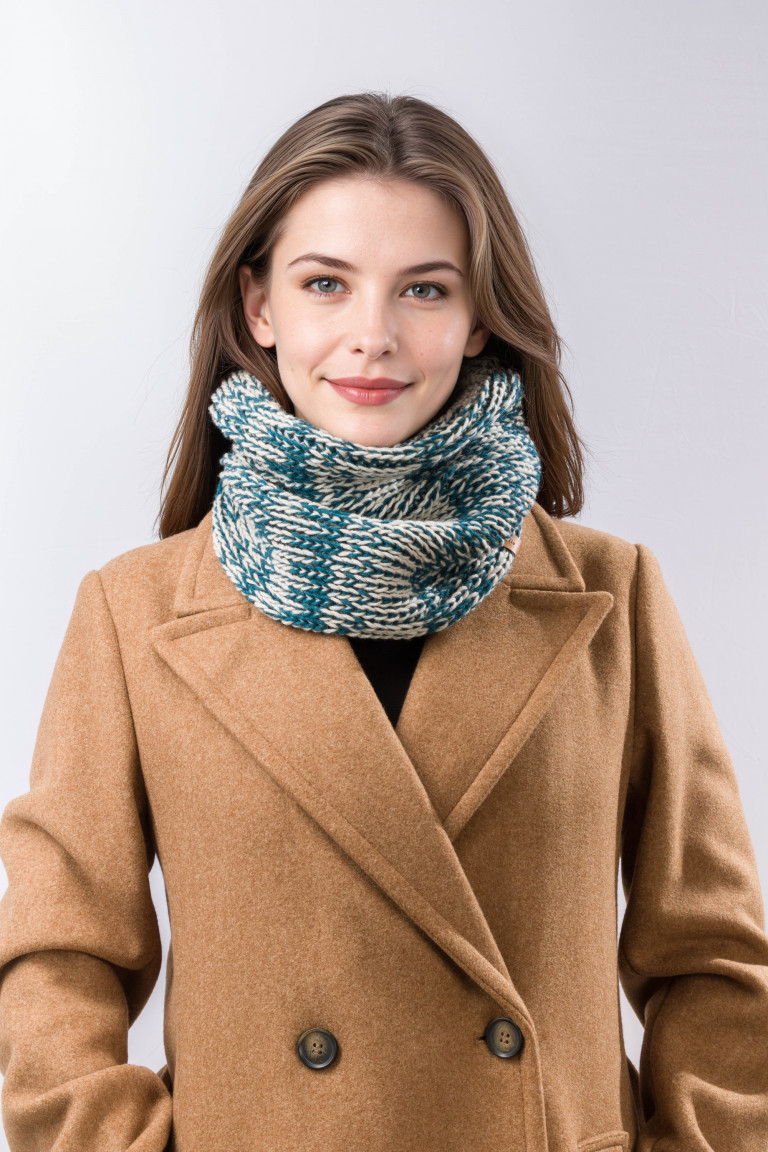 100% Merino Wool Two Tone Knit Cowl Neck Warmer