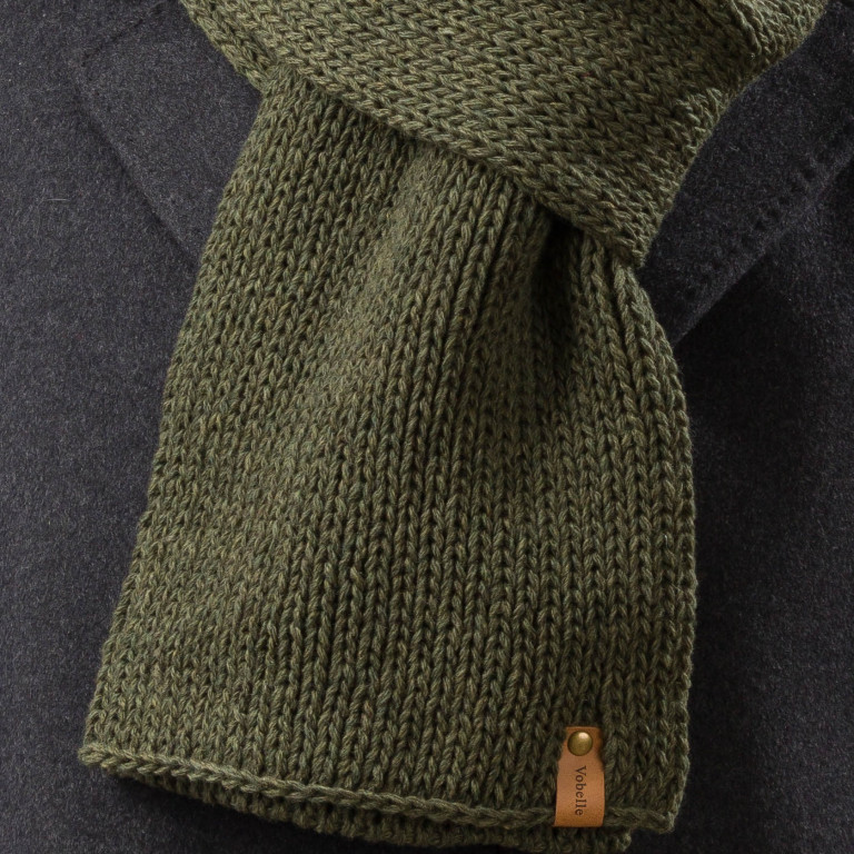 100% Merino Wool Mens Knit Scarf - Dark Green