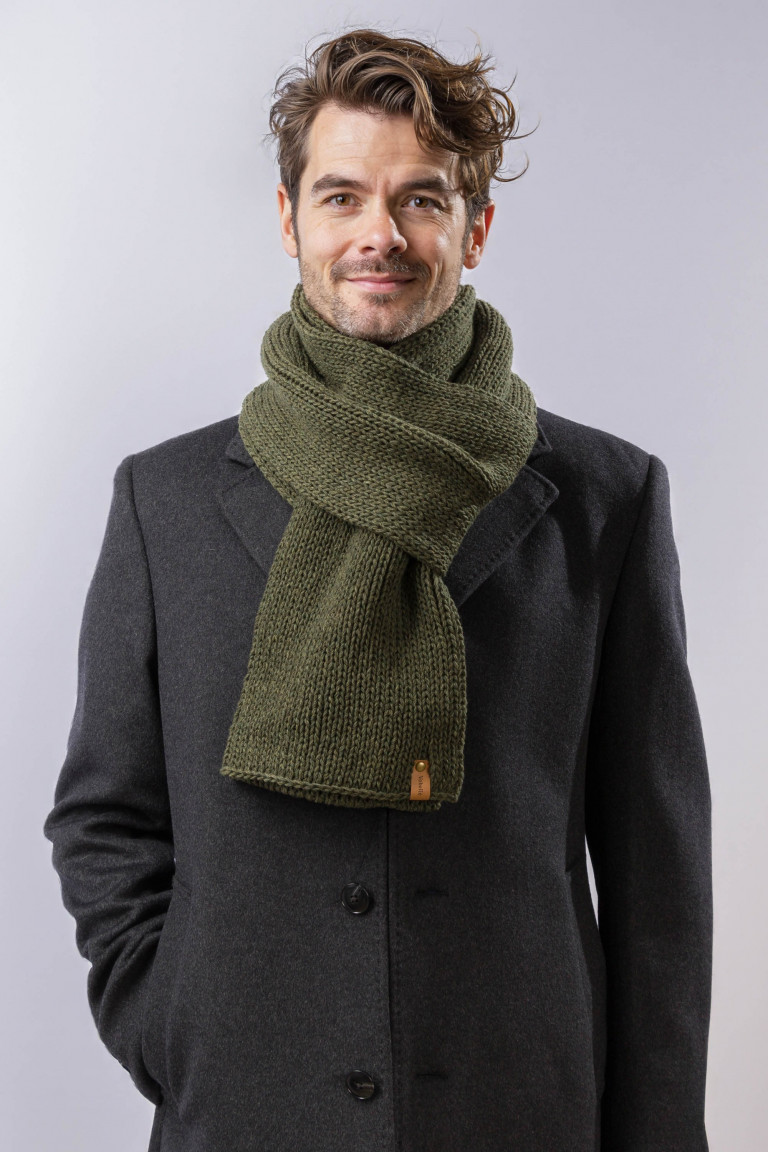 100% Merino Wool Mens Knit Scarf - Dark Green