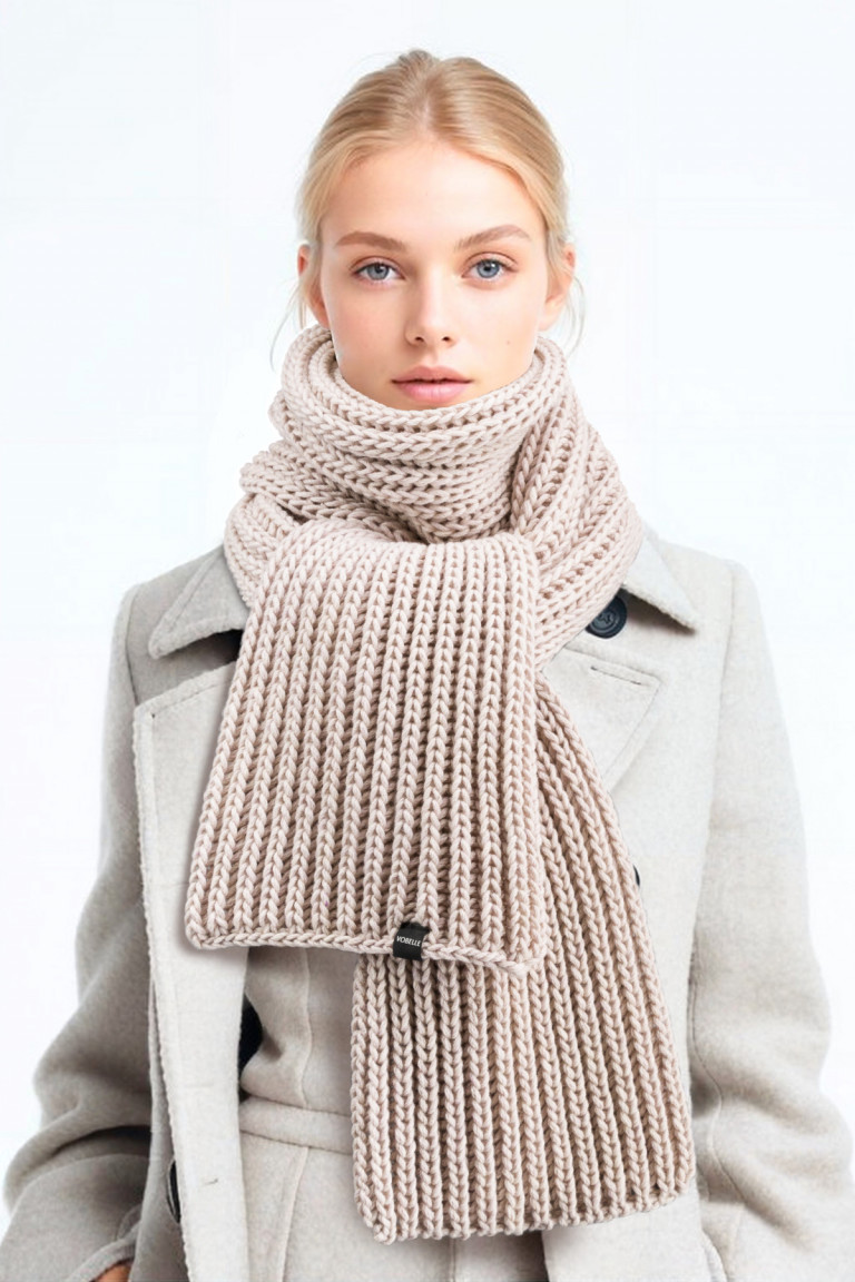 100% Merino Wool Chunky Knit Long Scarf - Beige