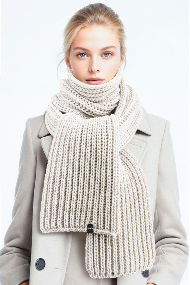 100% Merino Wool Chunky Knit Long Scarf - White Heather