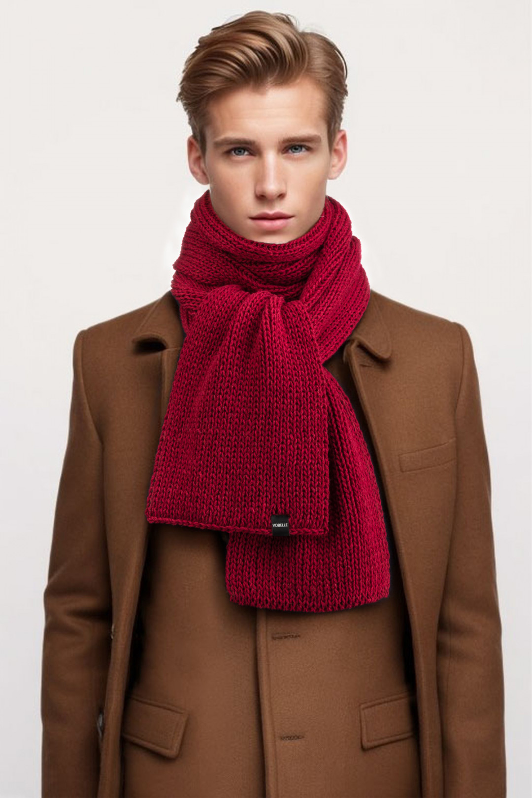 100% Merino Wool Mens Knit Scarf - Dark Red