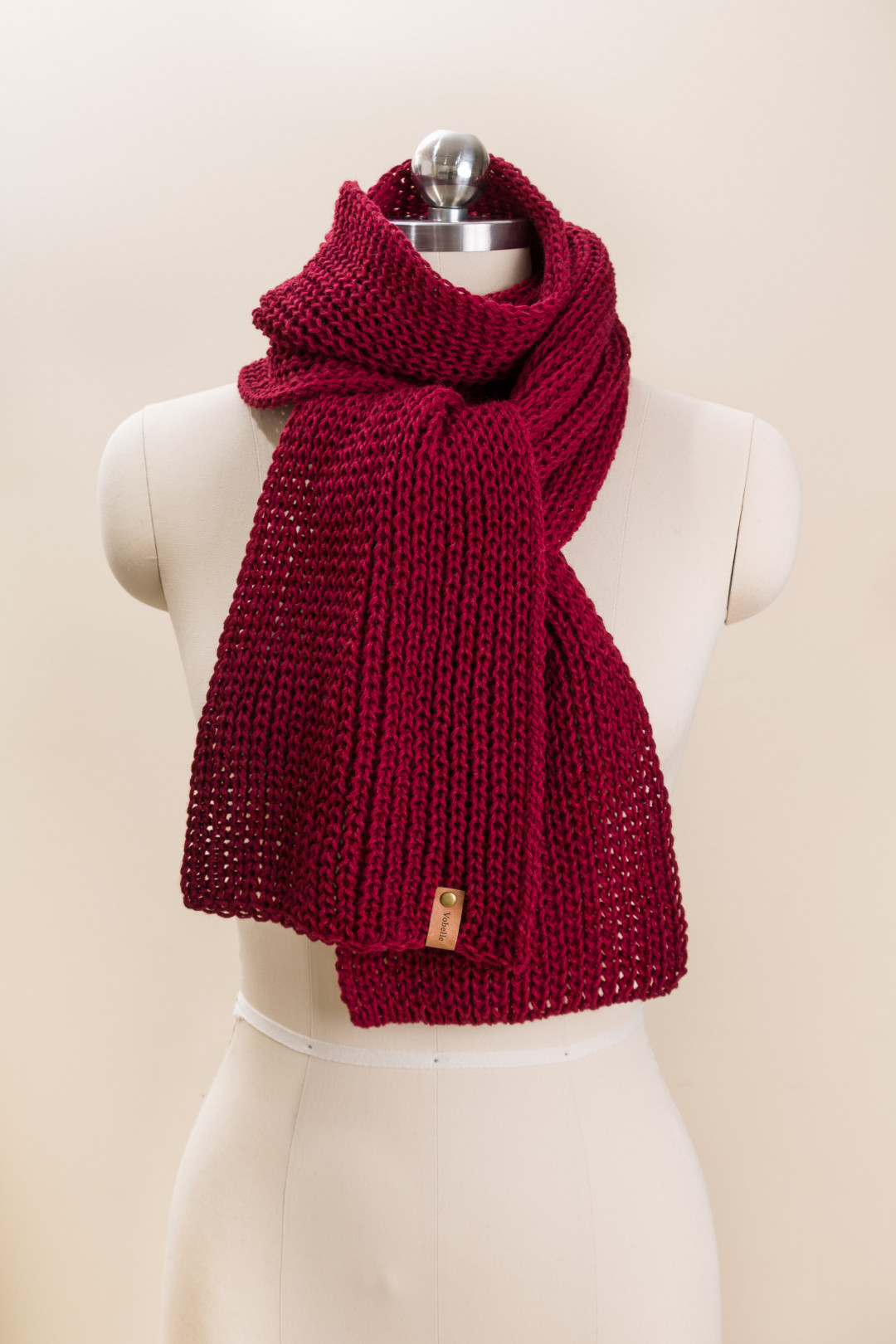 Merino Wool English Rib Chunky Knit Scarf - Dark Red