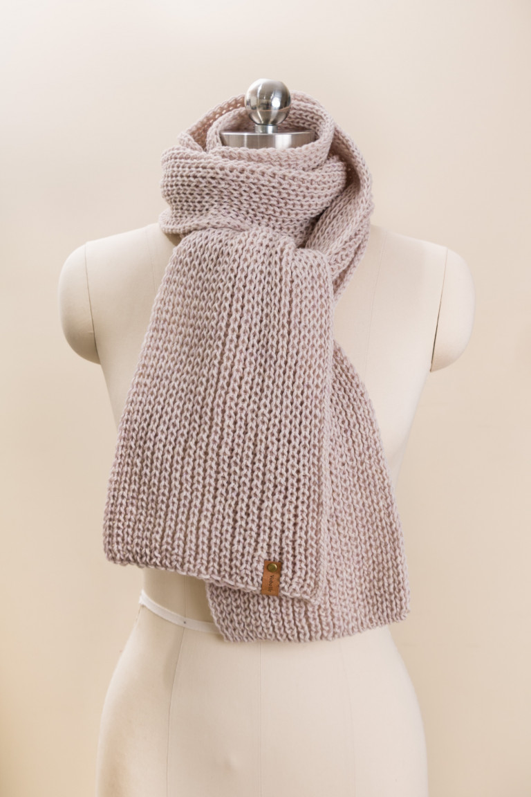 Merino Wool English Rib Chunky Knit Scarf - Beige