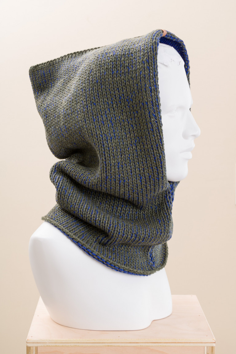 Unisex Merino Wool Two Tone Knit Hooded Cowl