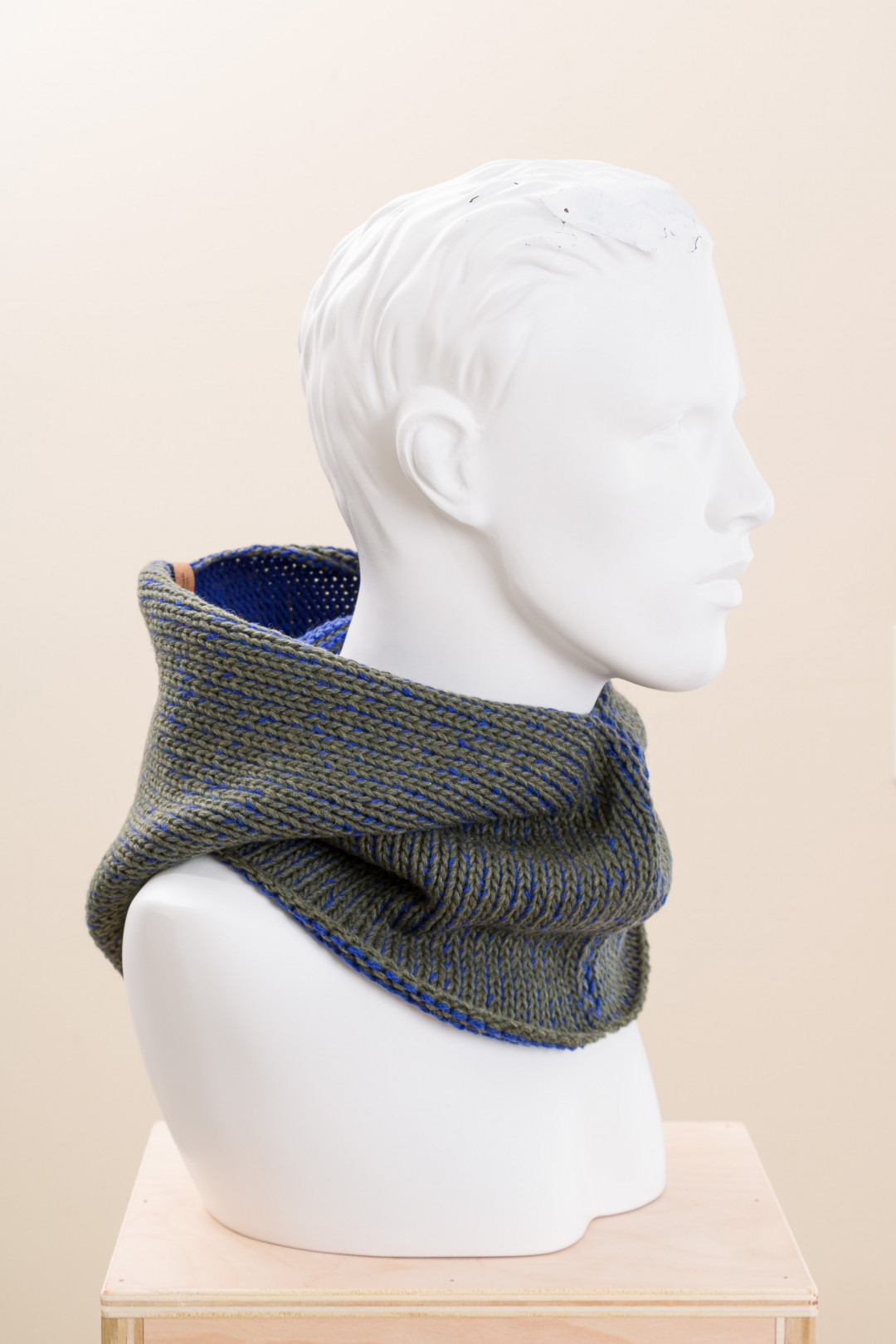 Unisex Merino Wool Two Tone Knit Hooded Cowl