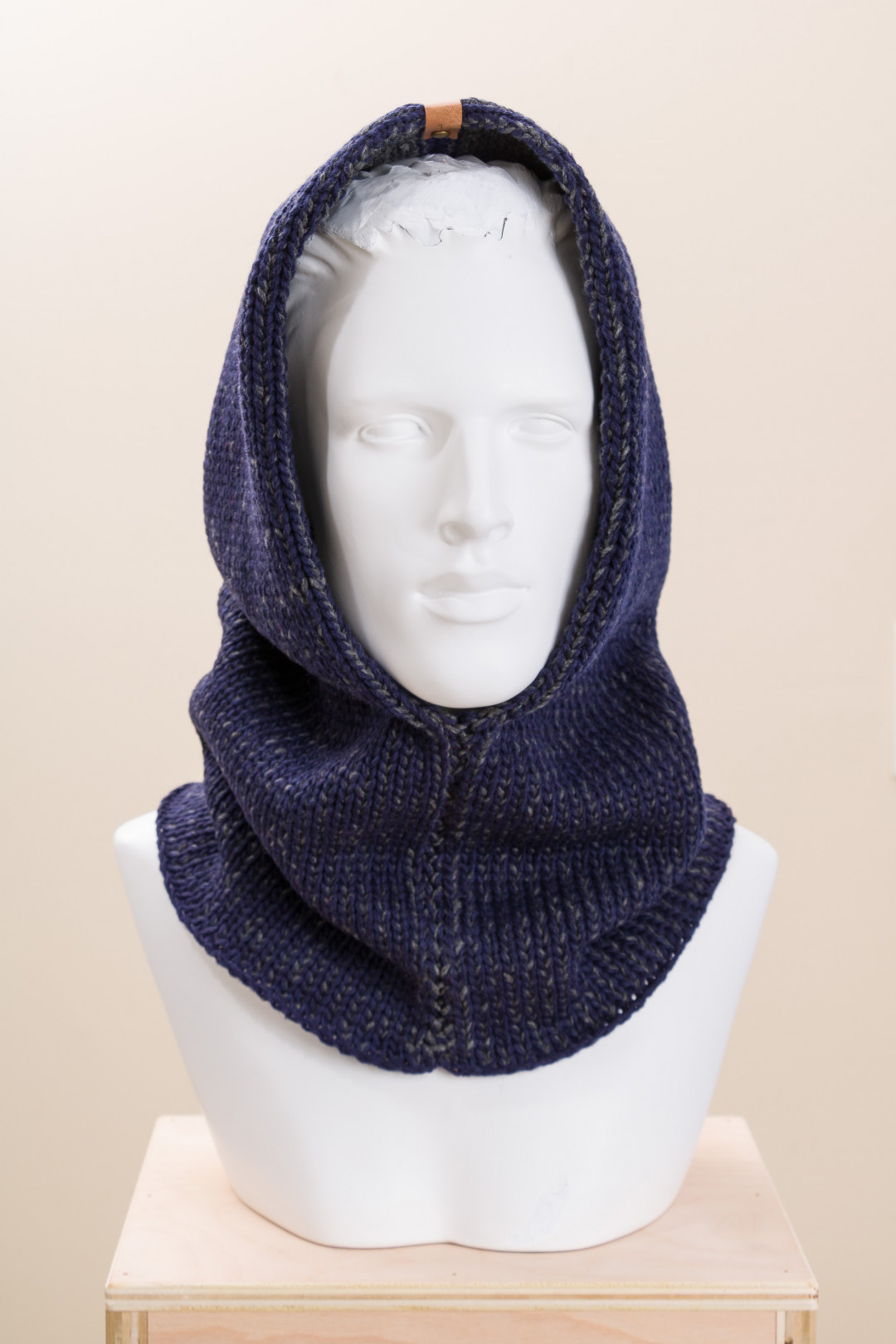 Unisex Merino Wool Two Tone Knit Hooded Cowl