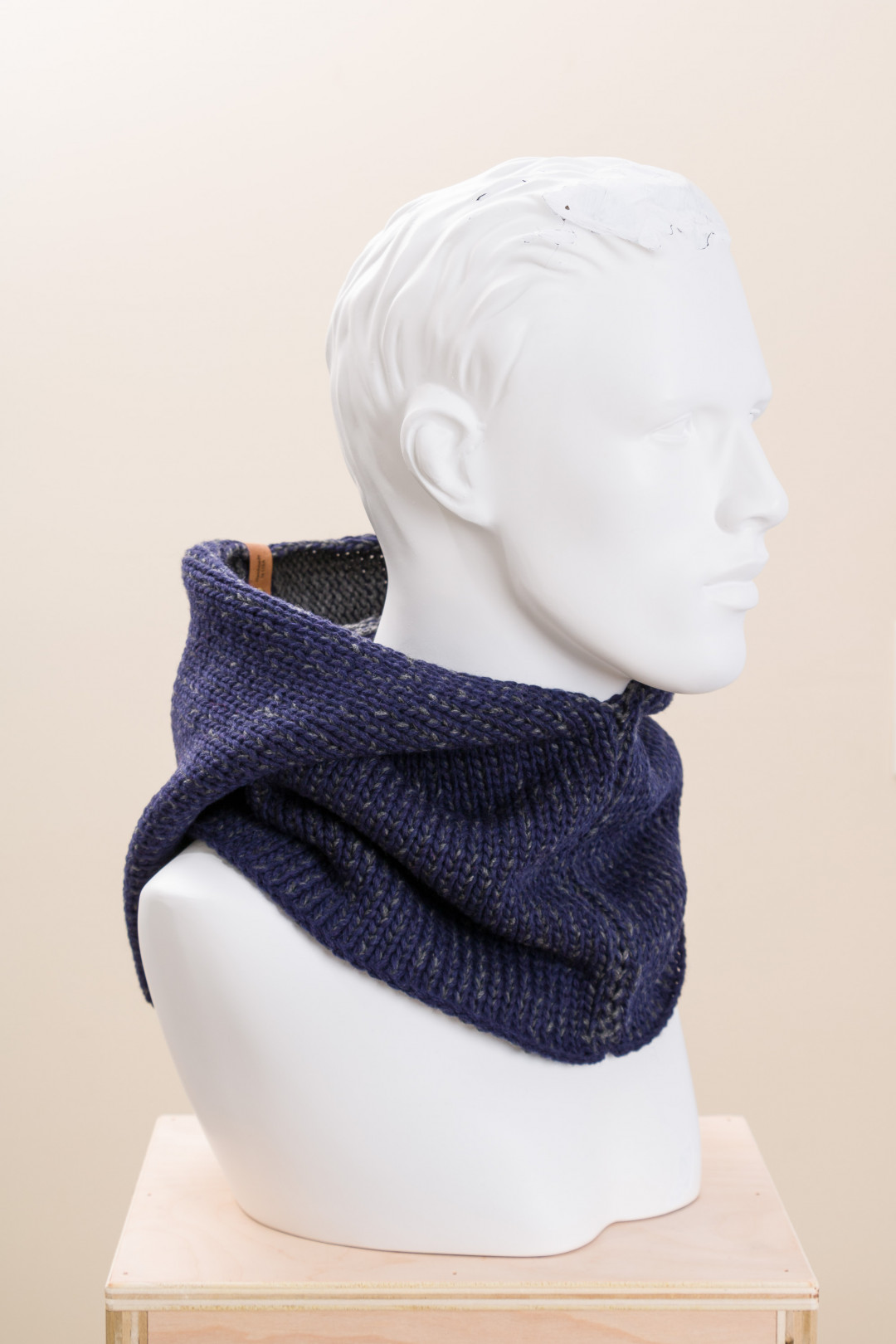 Unisex Merino Wool Two Tone Knit Hooded Cowl