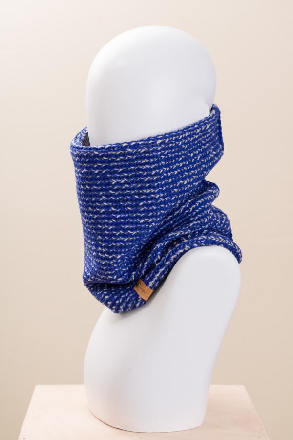 Unisex Merino Wool Two Tone Knit Cowl - Blue