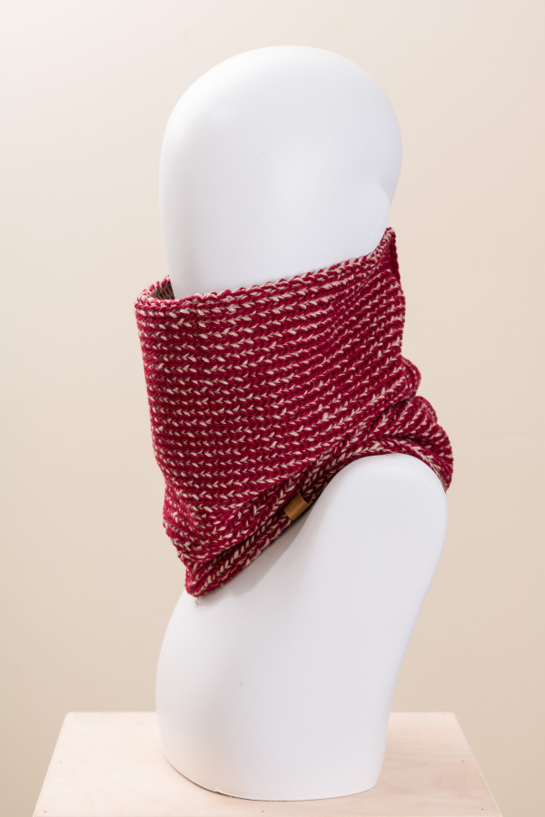 Unisex Merino Wool Two Tone Knit Cowl - Dark Red