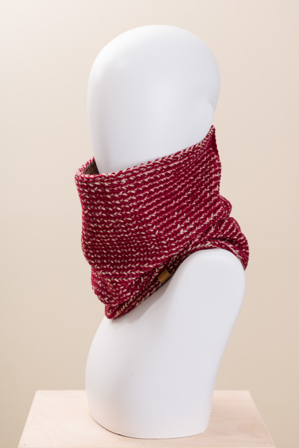 Unisex Merino Wool Two Tone Knit Cowl - Dark Red