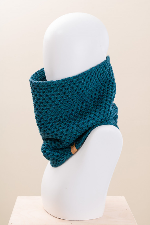 100% Merino Wool Honeycomb Stitch Knit Cowl - Teal