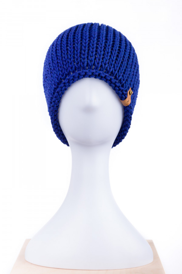 100% Merino Wool Giant Stitch Knit Beanie - Blue