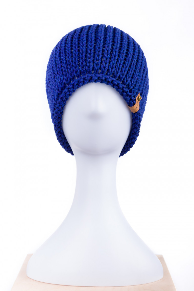 100% Merino Wool Giant Stitch Knit Beanie - Blue