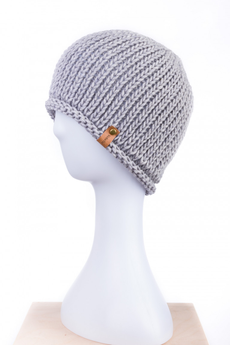 100% Merino Wool Giant Stitch Knit Beanie - Light Gray